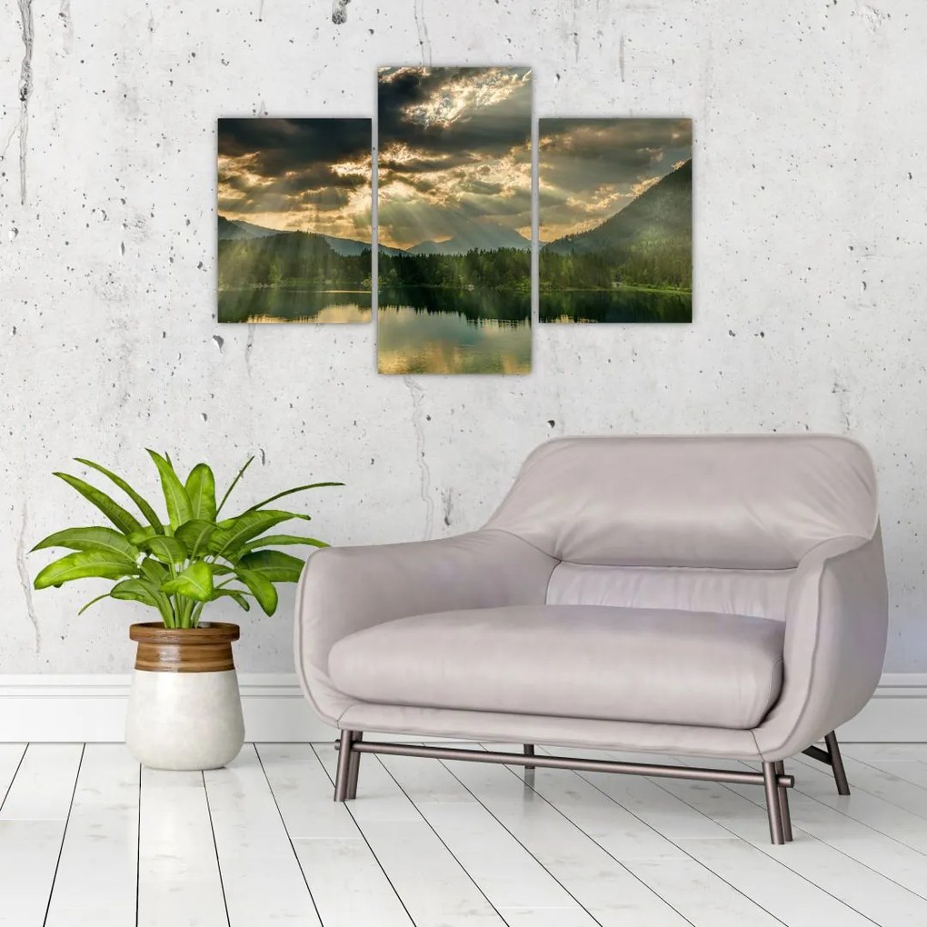 Tablou cu lac și soarele translucid (90x60 cm)