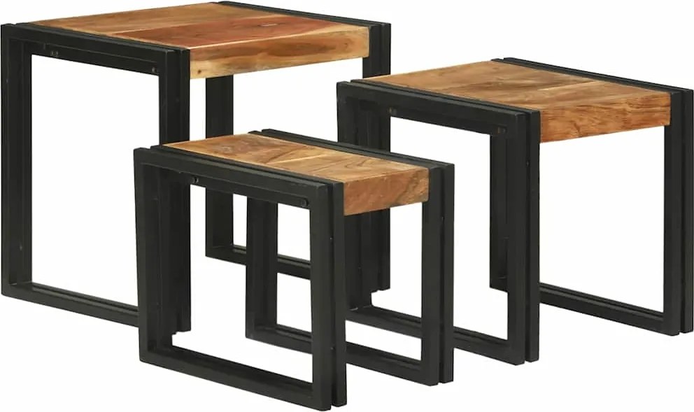 vidaXL Masa de cuibărit 3 pcs Lemn masiv de acacia și metal