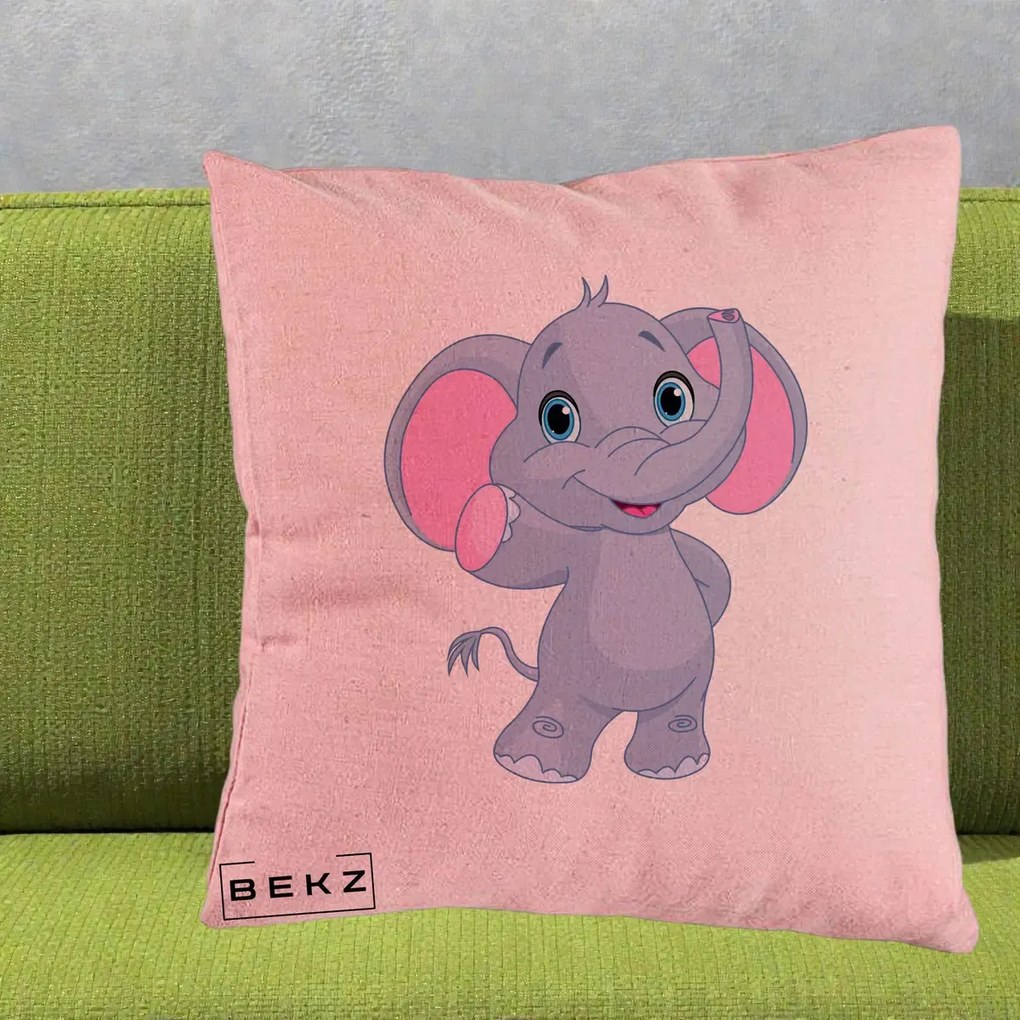 Perna Decorativa Pui de Elefant Kawaii, 40x40 cm, Roz, Husa Detasabila, Perna Inclusa, BEKZ®