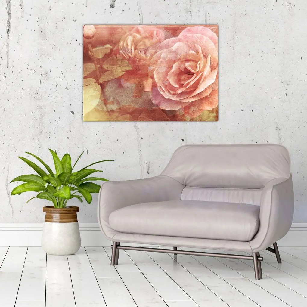 Tablou pe sticlă cu trandafir (70x50 cm)