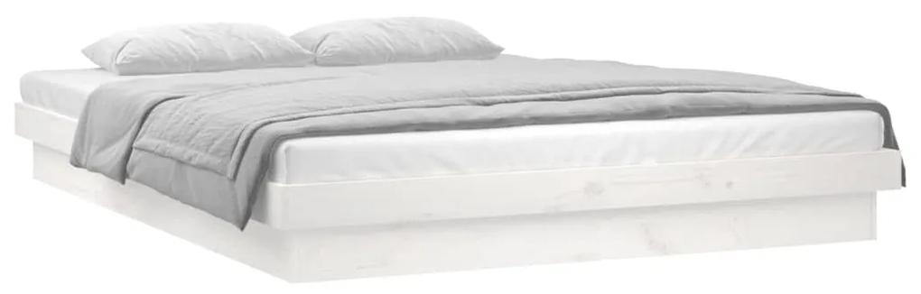 Cadru de pat cu led, alb, 140x200 cm, lemn masiv