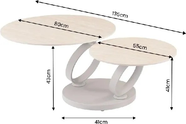 Masuta de cafea moderna cu doua blaturi rotative din ceramica DANCING RINGS 80-135cm