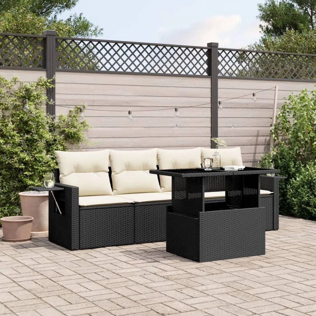 3267726 vidaXL Set mobilier de grădină cu perne, 5 piese, negru, poliratan