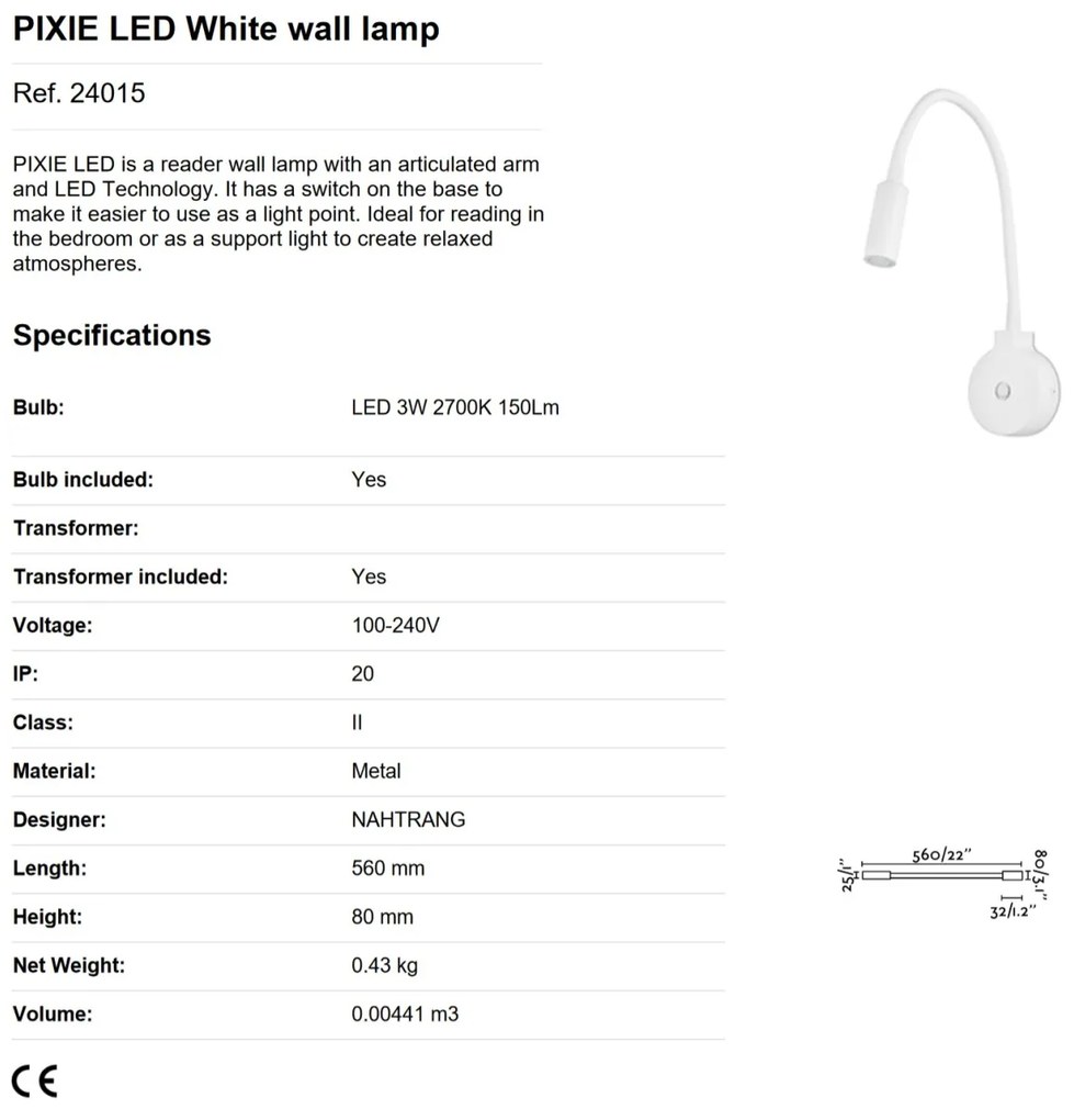Aplica LED tip reader LED design modern minimalist PIXIE alba