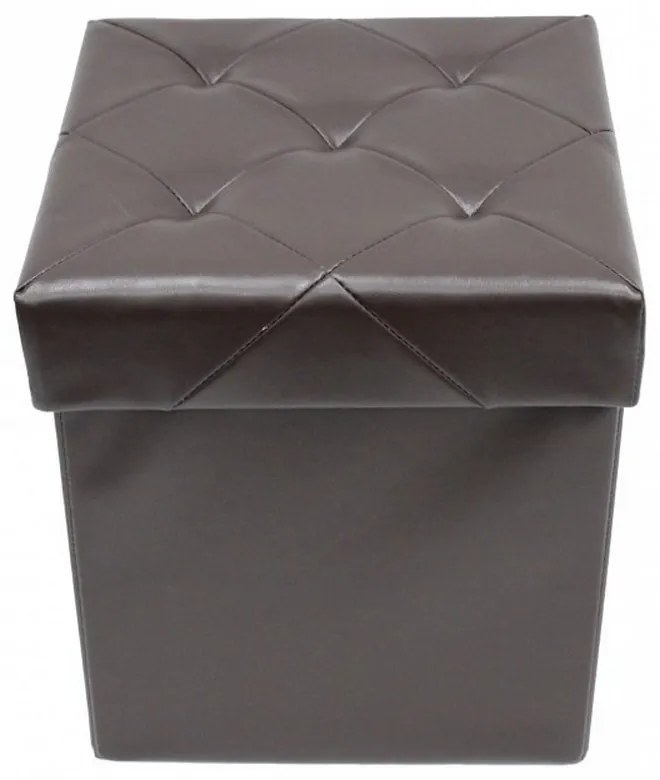 Taburet cu cutie de depozitare HouseXL™ 10100, Dimensiuni 38X38X38cm, Max 150 kg, Capac moale din piele ecologica, Maron