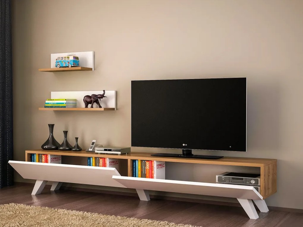 Comoda TV Amerika - Alb, Walnut