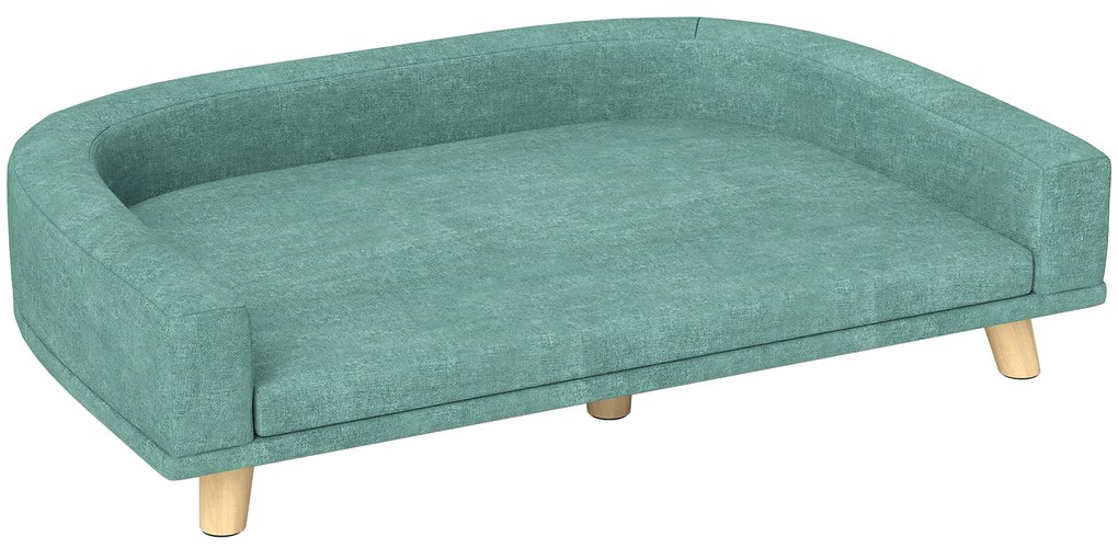 PawHut Canapea Elegantă pentru Animale de Companie, Pat Înălțat cu Pernă Moale, Cadru din Lemn, Verde, 98x67x25cm | Aosom Romania