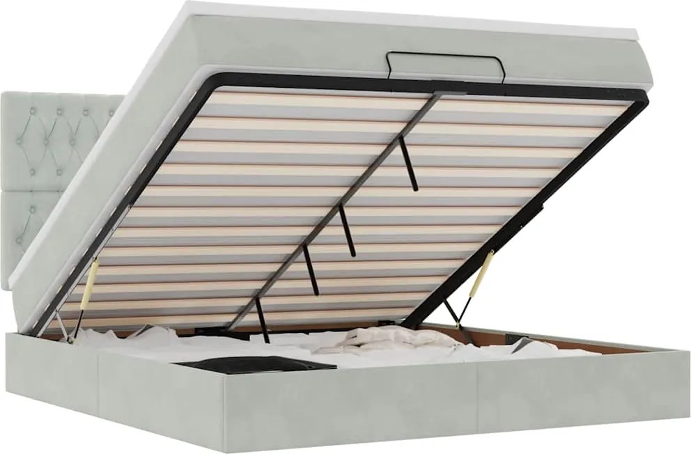 vidaXL Cadru de pat otoman cu saltele Gri deschis 160x200cm catifea