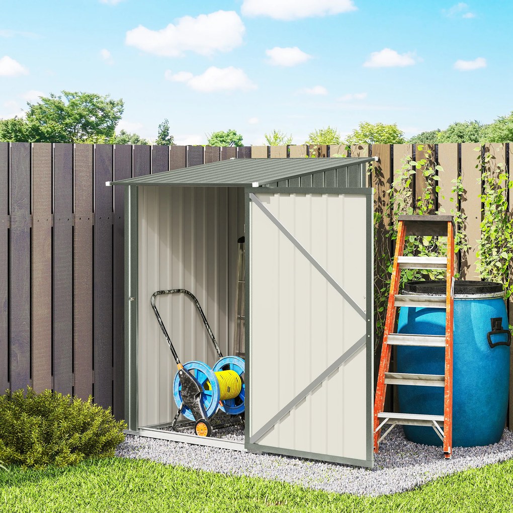 Outsunny Căsuță de Grădină 0,92m² din Oțel Galvanizat, Căsuță pentru Unelte cu Ușă Blocabilă și Acoperiș Înclinat, 100x104x160 cm, Argintiu Gri | Aosom Romania