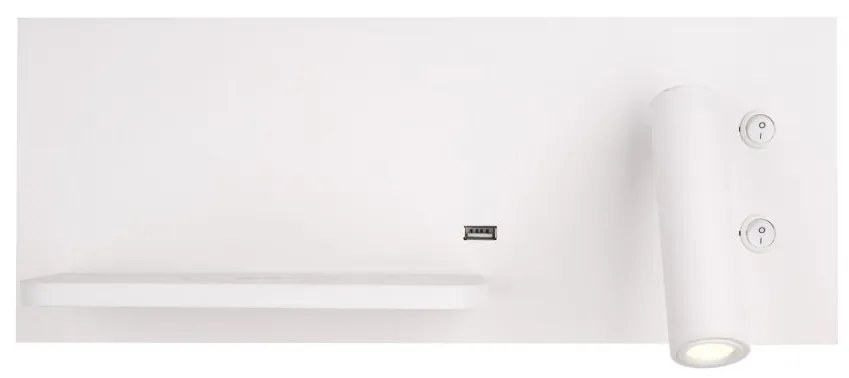 Aplica de perete cu spot LED, lumina ambientala, mufa USB si incarcare wireless, SUPERIOR alb