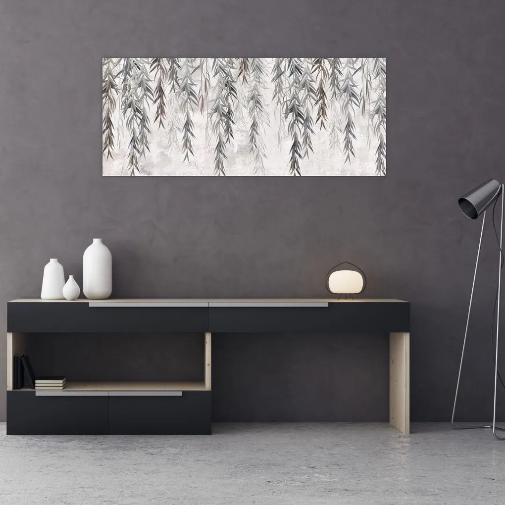 Tablou - Crenguțe de salcie, tencuiala gri (120x50 cm)