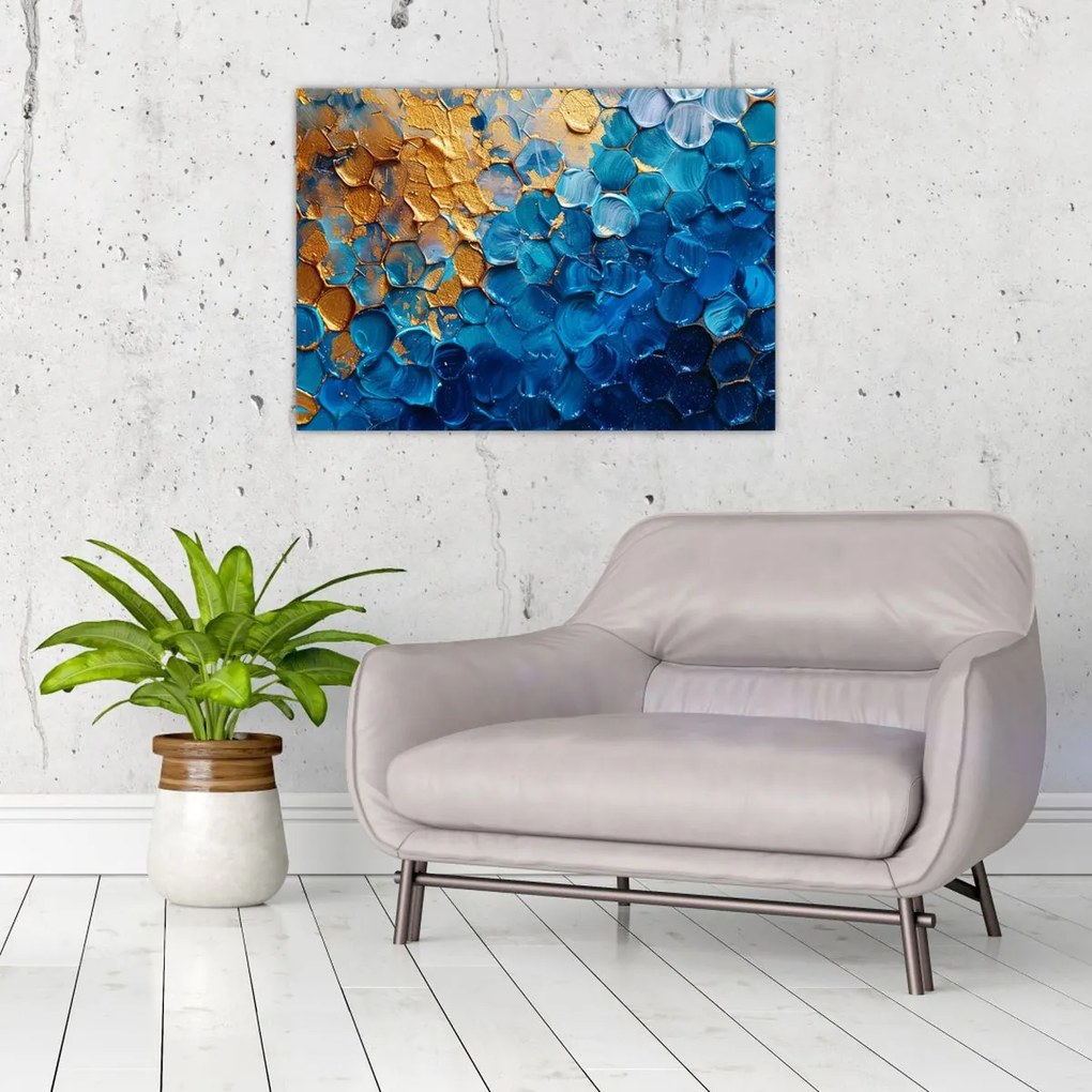 Tablou pe sticlă - Pictura albastru-auriu (70x50 cm)