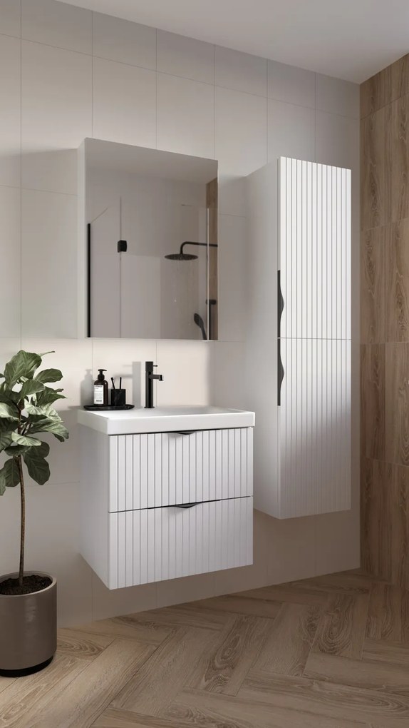 Set dulap baie suspendat 2 sertare lavoar inclus, 60 cm, alb mat, MDF, Cersanit Tirso 600x450 mm, Alb mat