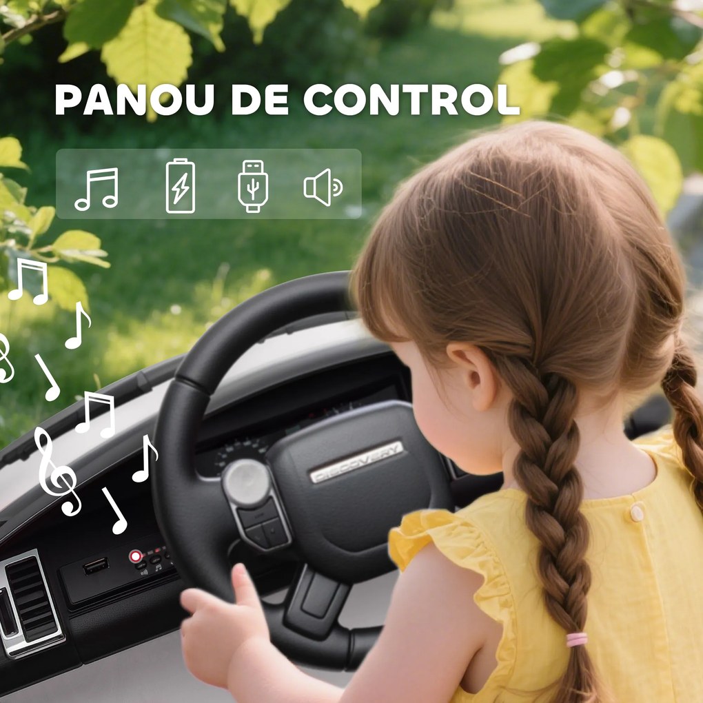 HOMCOM Mașinuță Electrică pentru Copii 3-6 Ani sub Licență Land Rover Discovery 12V, 2.5-4.5 km/h Auto Electrică pentru Copii cu 2 Motoare, Suspensii, Telecomandă, USB, Muzică, Faruri și Claxon, Alb | Aosom Romania