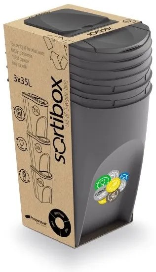 Set pubele pentru deseuri sortate, 3 x 35 l, gri