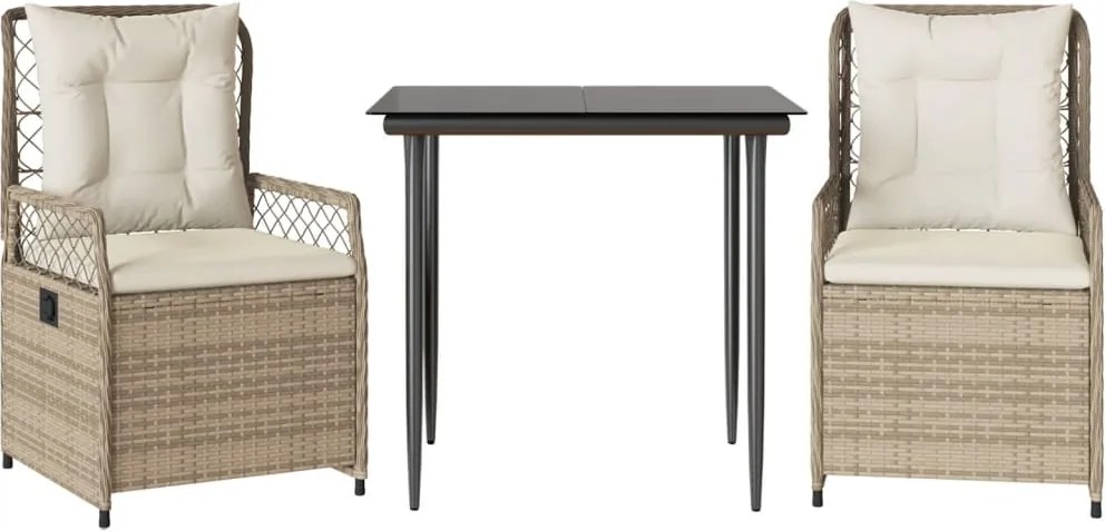 vidaXL Set mobilier de grădină cu perne, 3 piese, bej, poliratan