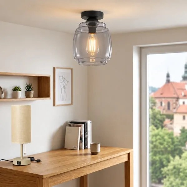 BRILAGI - plafonieră LED R GLASS 1xE27/60W/230V Ø 26 cm negru/gri fumuriu