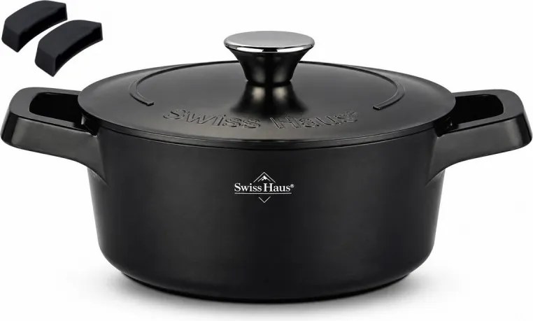 Oală Swiss Haus SH-ZC24B, 24 x 11 cm, 4,2 l, acoperire ceramică Sapphire, cuptor până la 220 °C, inducție, negru