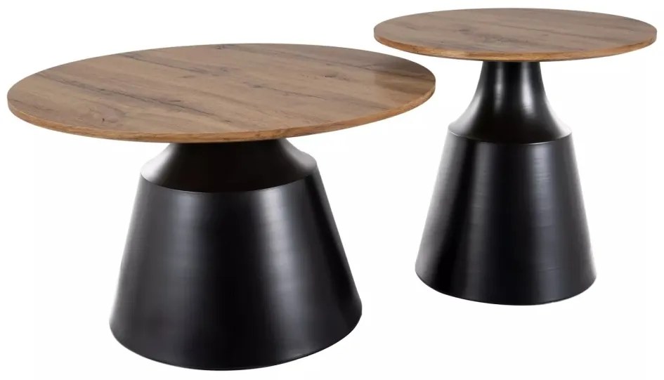 Set 2 mese de cafea Itaka stejar artizan/negru ø50/ø70