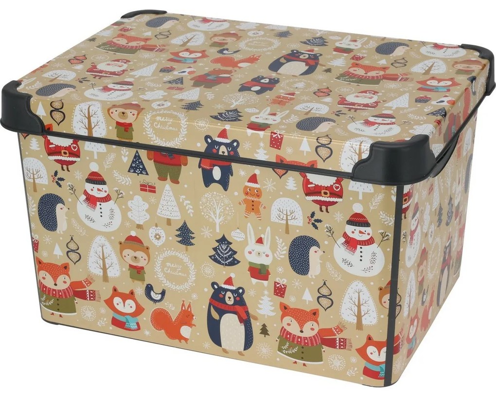 Cutie de depozitare cu capac Motiv de iarnă, 22 l,bej, 40x23x30cm