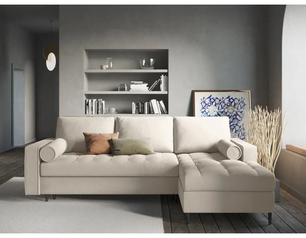 Canapea extensibilă cu șezlong dreapta Milo Casa Santo, bej deschis