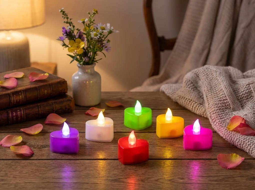 Lumanari LED tip lumanare de ceai in forma de inima HEARTS, set 6 bucati