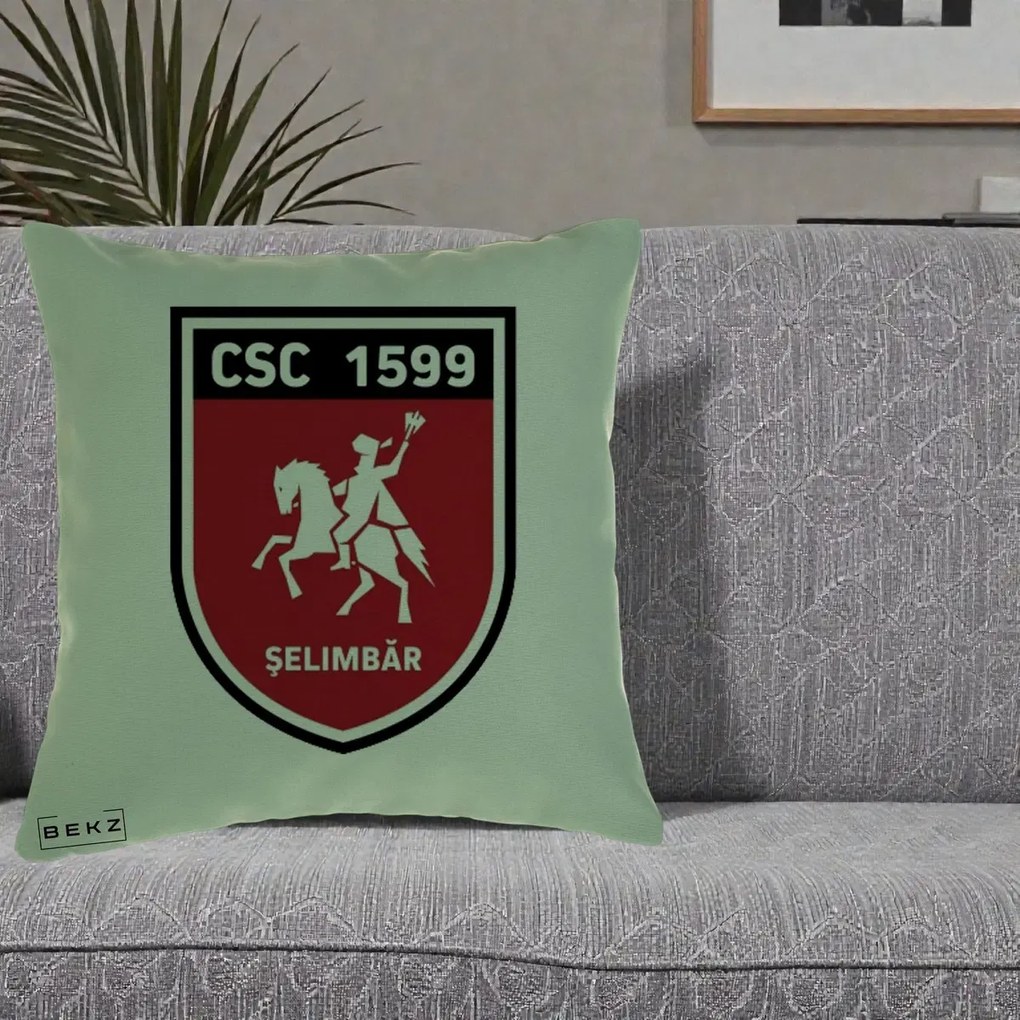 Perna Personalizata CSC 1599 Selimbar Fotbal, 40x40 cm, Verde, Husa Detasabila, Perna Inclusa, BEKZ®