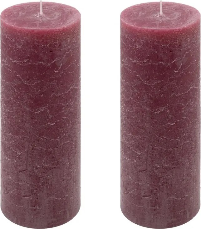 Set de lumânări rustice, 20 cm, Ø 7,5 cm, burgundy, 2 buc