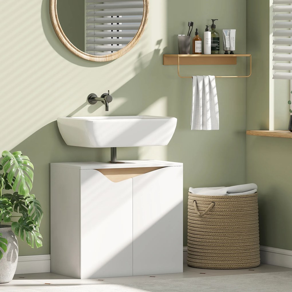 HOMCOM Dulap Sub Lavoar pentru Baie, Dulap de Depozitare cu Uși Soft-Close, pentru Lavoar fără Coloană, Alb | Aosom Romania