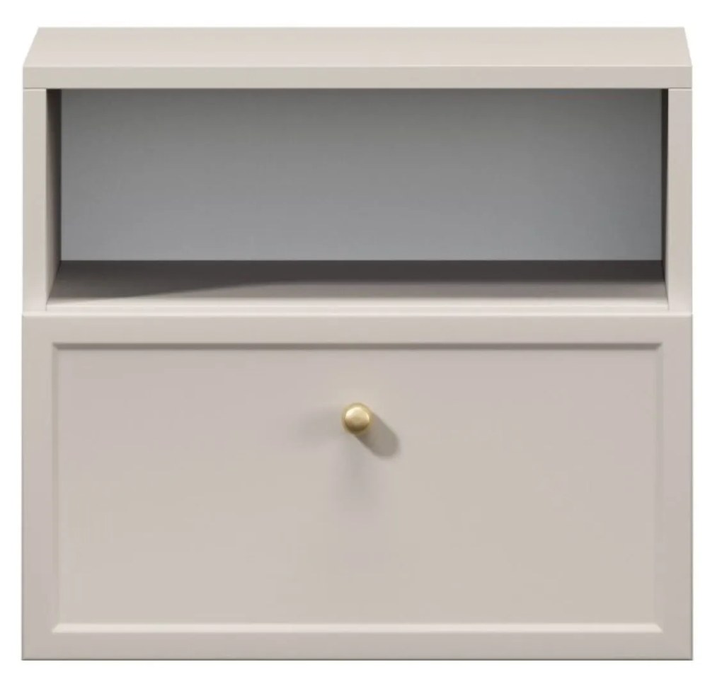 Noptieră suspendată Lorini 45 cm cu sertar - cașmir / mâner auriu