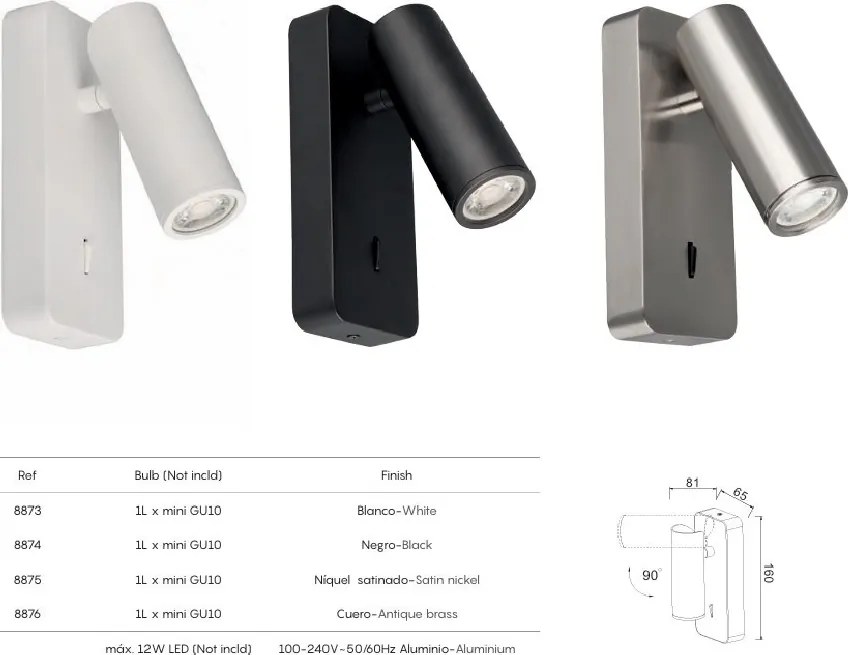 Aplica de perete cu reader Mini GU10 NOTTE nickel satinat