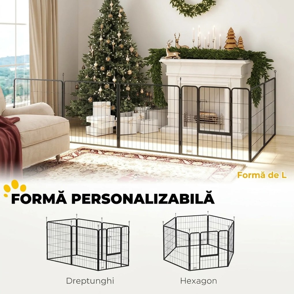 PawHut Țarc pentru Câini Portabil din 6 Panouri, 160x80x80 cm, Negru | Aosom Romania