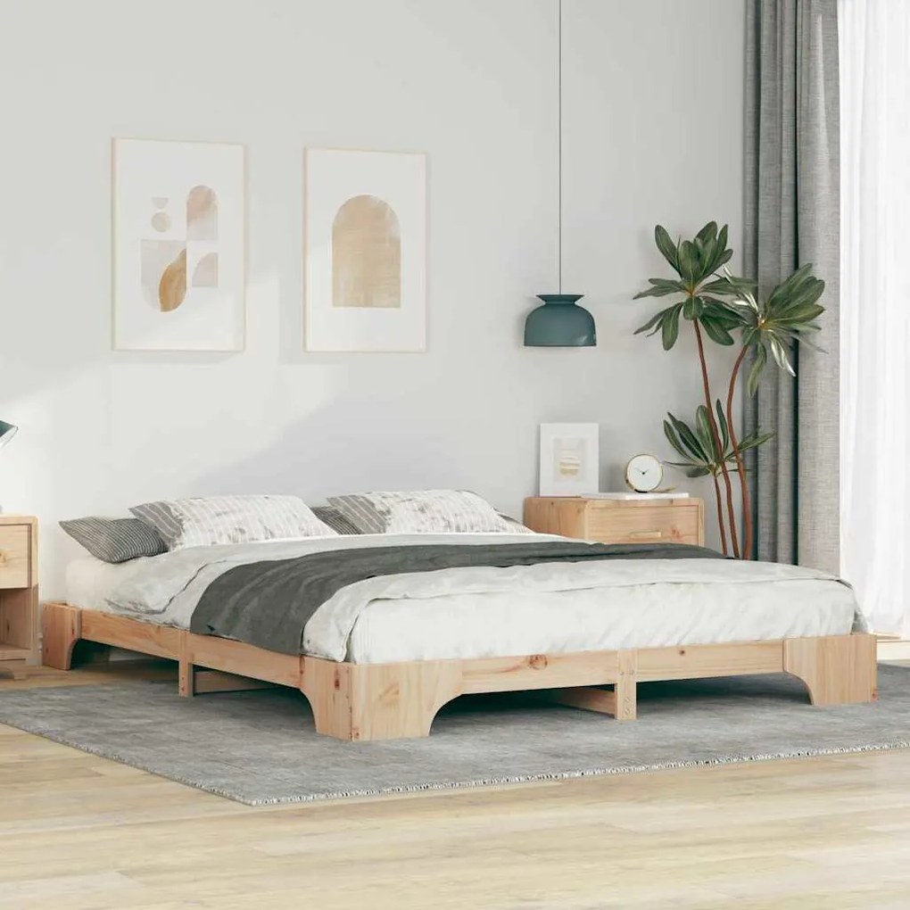 vidaXL Cadru de pat de podea Maro 160 x 220 cm Lemn masiv de pin