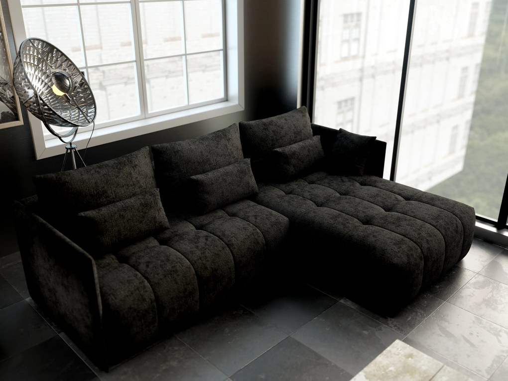 Colțar extensibil dumonde cu ladă de depozitare si sezut confortabil din spuma high-density, Malta Enjoy Black II 235x185 cm