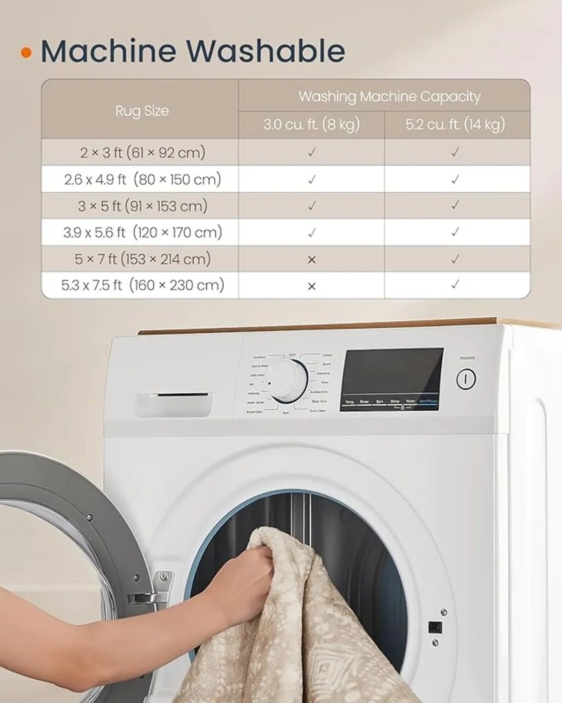 Covor antiderapant Songmics Boho, 120x170 cm, lavabil la masina, poliester, cappuccino