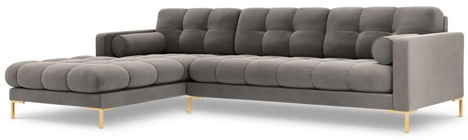 Colțar tapițat Bali, Gri deschis/5 locuri/picioare gold/partea stângă/ L293 x l185 x h75