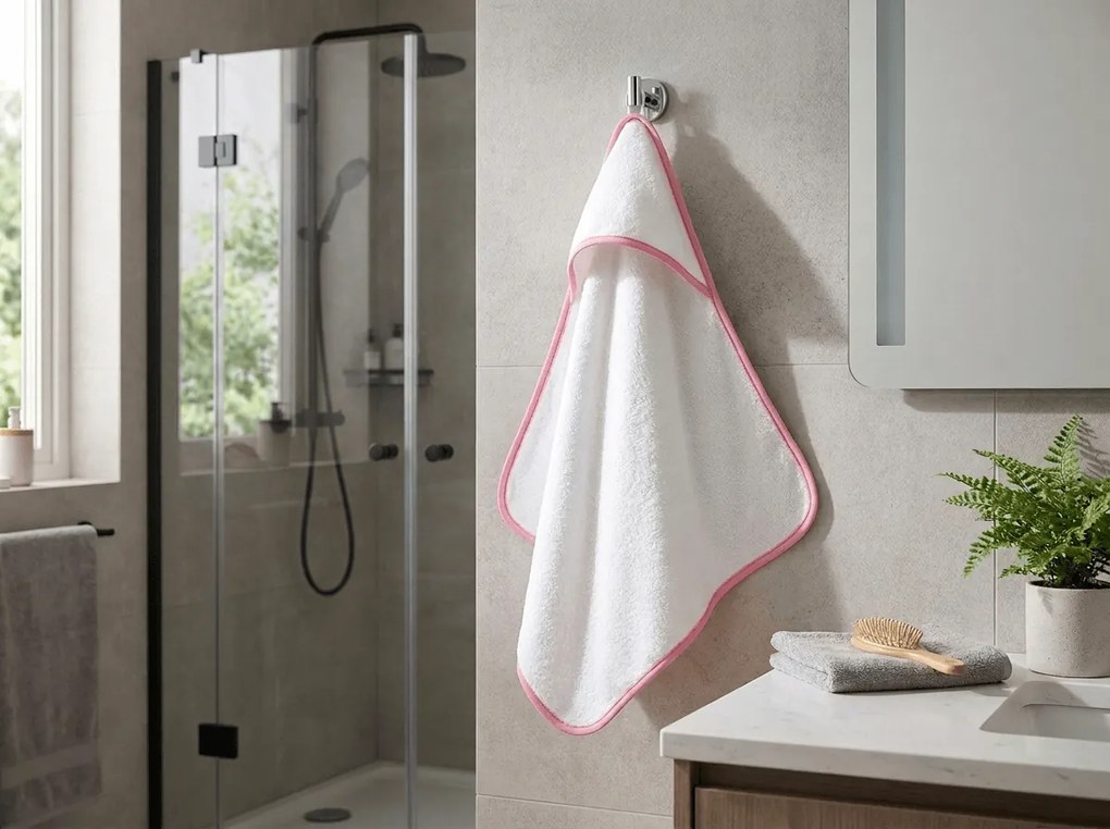 Prosop pentru copii cu gluga BABY 75x75 cm, alb/roz