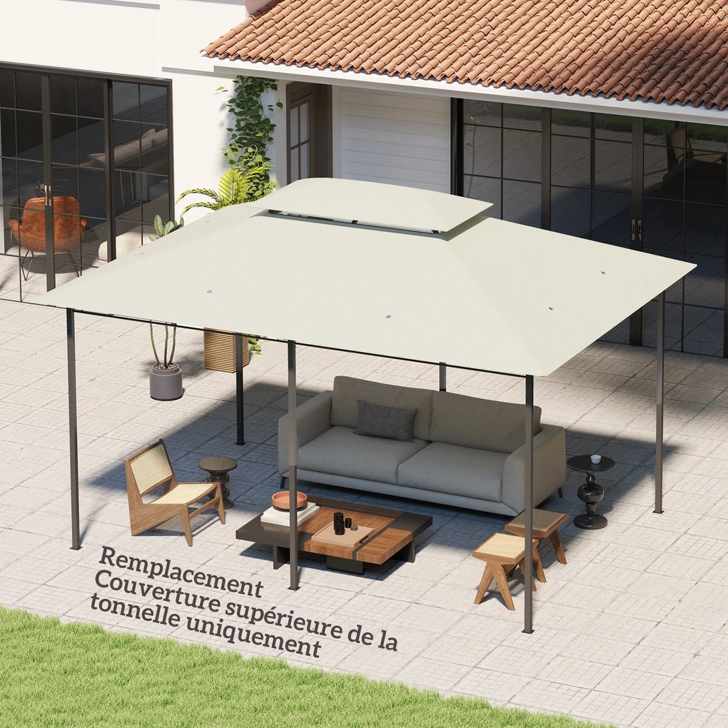 Outsunny Husă de schimb pentru pavilion husă pentru tonelă 4 x 3 m, acoperiș dublu cu orificii de drenaj, poliester 180 g/m², crem | Aosom Romania