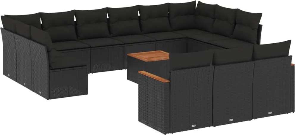 vidaXL Set mobilier de grădină cu perne, 14 piese, negru, poliratan