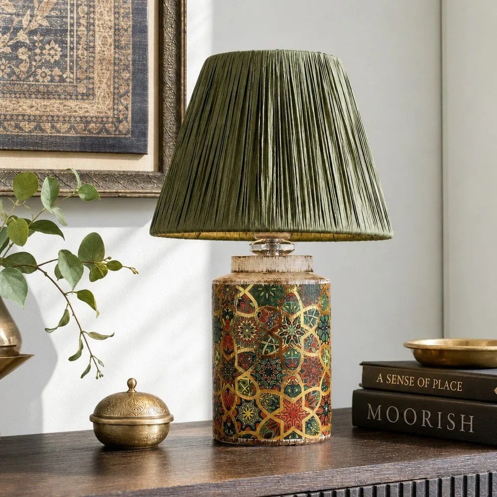 Veioză verde cu abajur din sfoară din hârtie (înălțime 38 cm) Alev – Opviq lights