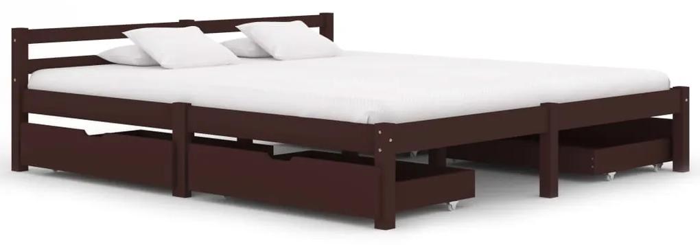 3060614 vidaXL Cadru de pat cu 4 sertare maro închis 180x200 cm lemn masiv pin