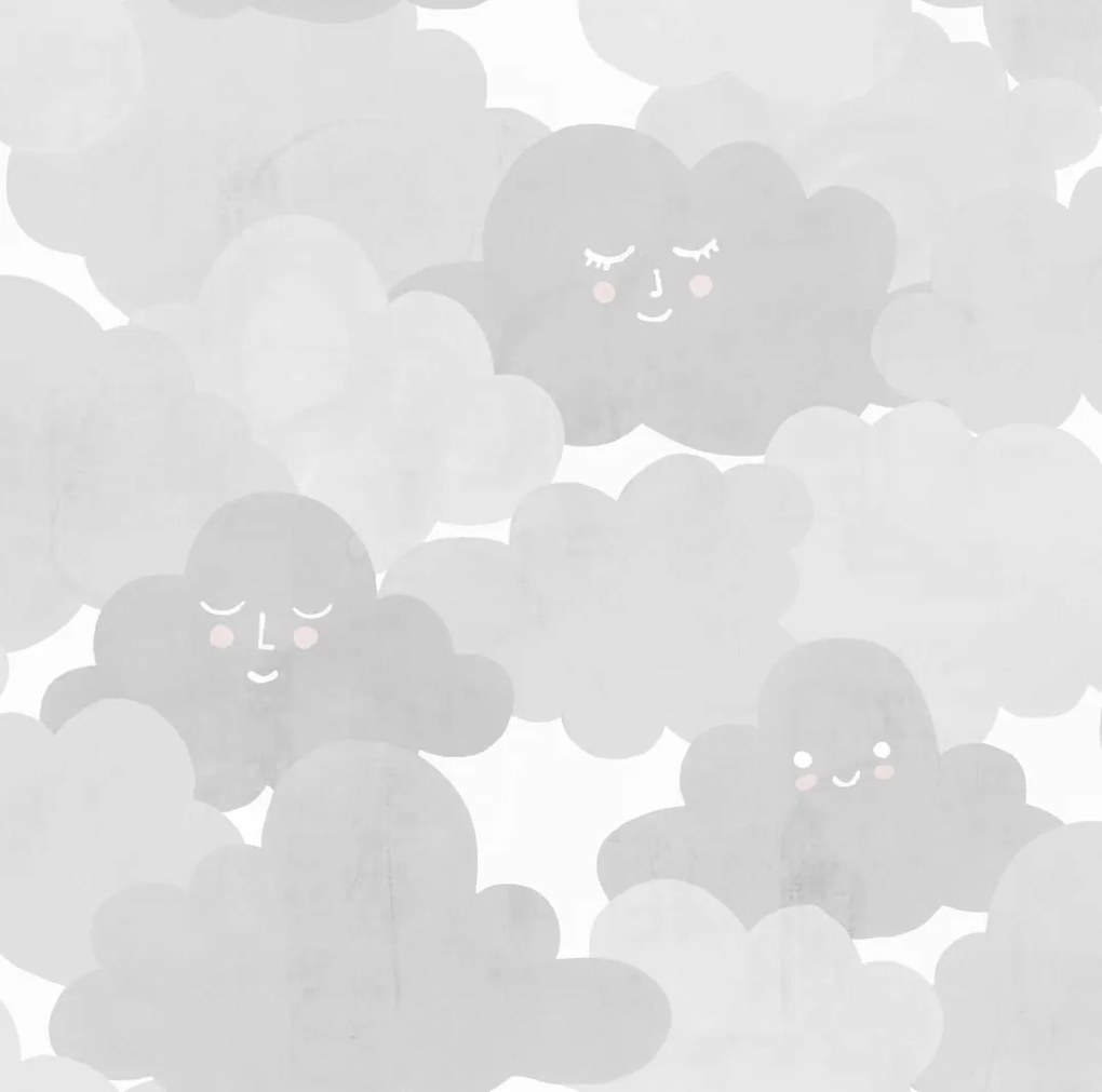 Tapet pentru copii, Happy Clouds, Graphite, Rebel Walls, 5 mp / rola