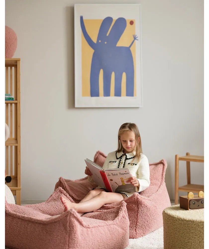 Fotoliu puf pentru copii roz cu tapițerie din țesătură bouclé Square – Wigiwama