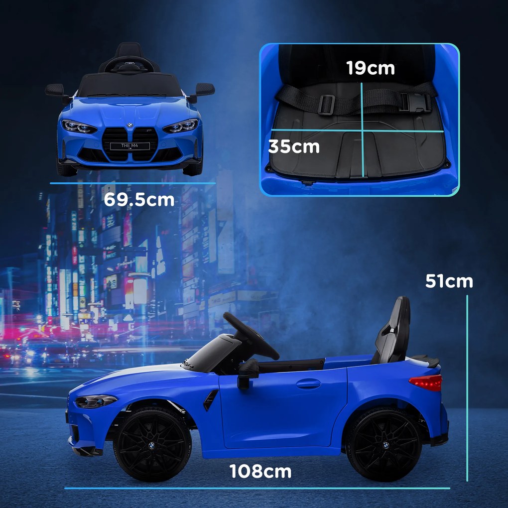 AIYAPLAY Mașinuță Electrică BMW M4 pentru Copii, Albastră | Aosom Romania