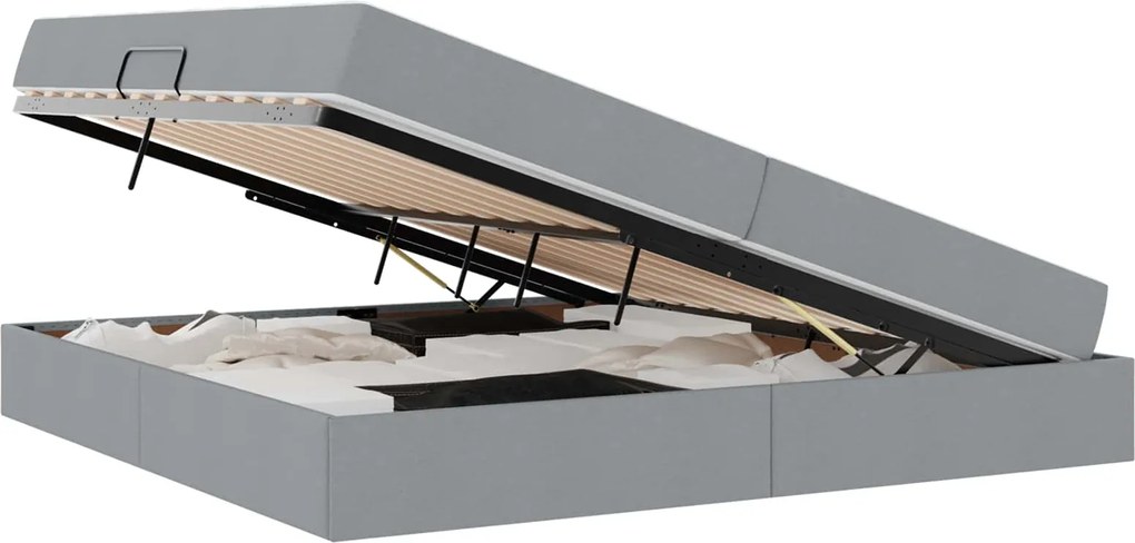 vidaXL Pat cu saltea și spațiu de depozitare Gri deschis 200 x 200 cm