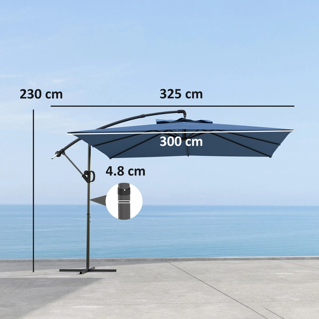 Outsunny Umbrelă de Soare Suspendată cu Rotire la 360°, Mâner cu Manivelă și Înclinare, 300x325x230 cm, Kaki | Aosom Romania