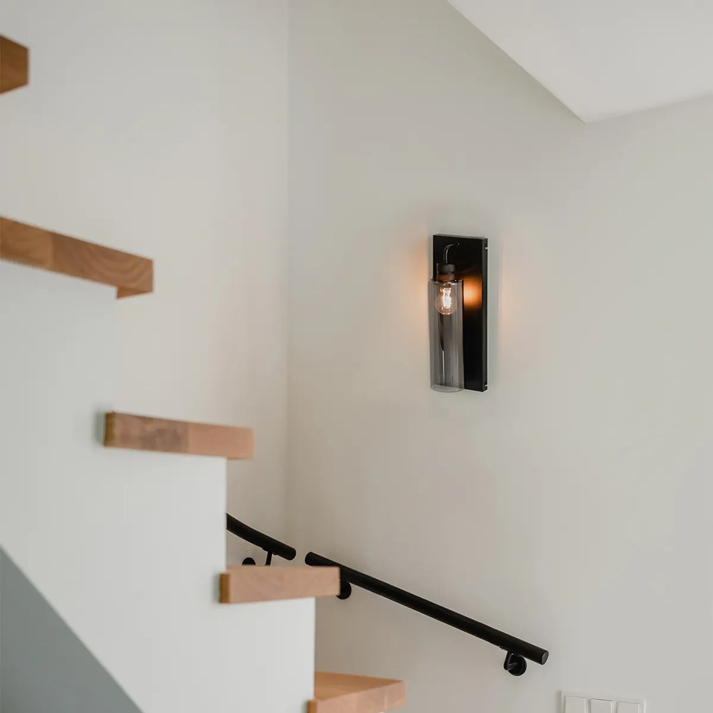 Lampa de perete moderna neagra cu sticla fumurie - Stavelot