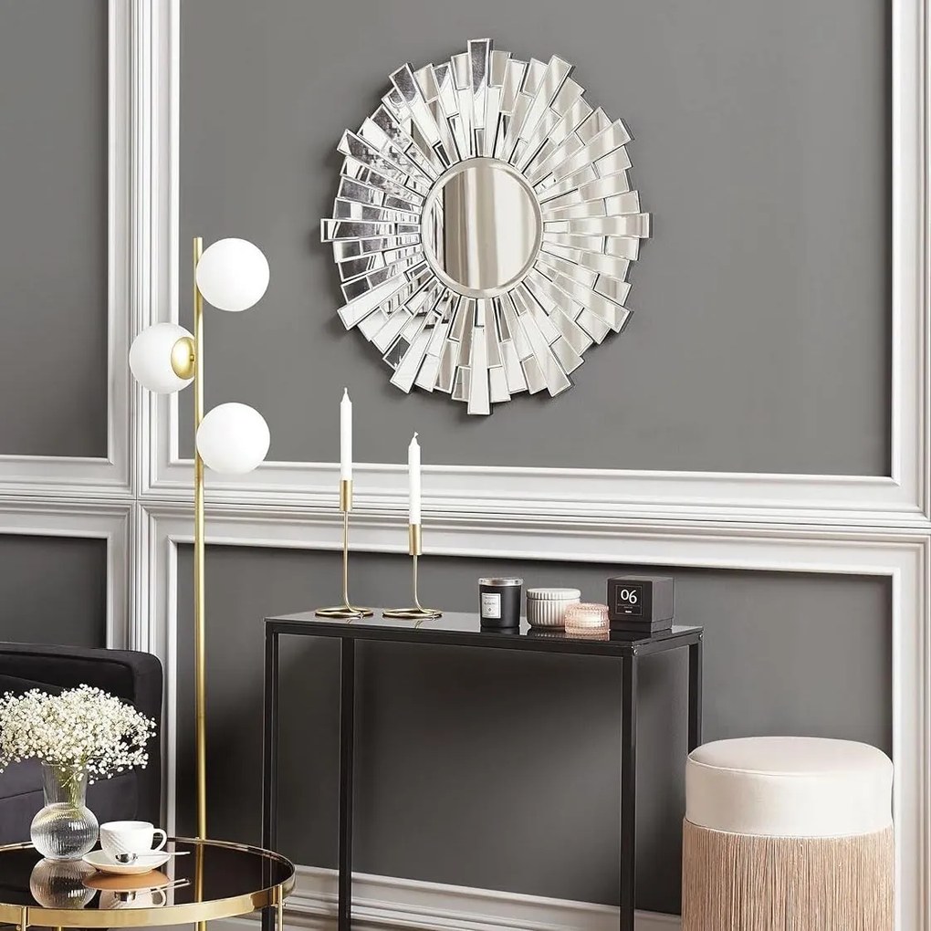 OGG206 - Oglinda ornamentala 70 cm, pentru perete, dormitor, living - Argintie