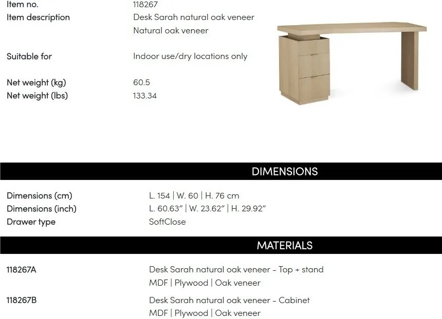 Birou elegant design LUX Sarah