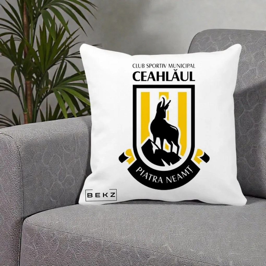 Perna Personalizata CSM Ceahlaul Piatra Neamt Fotbal, 40x40 cm, Alba Mata, Husa Detasabila, Perna Inclusa, BEKZ®